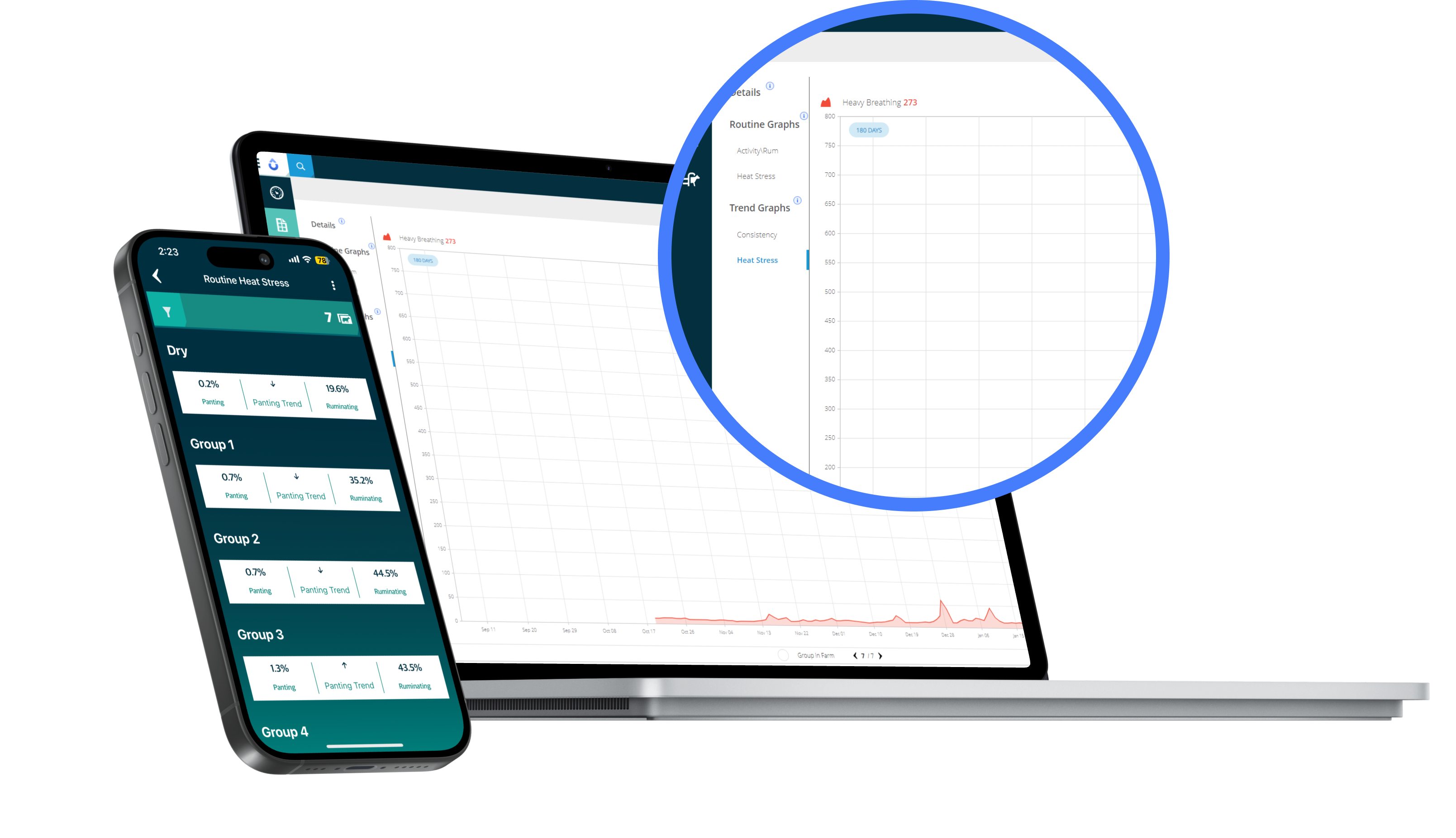 SenseHub Dairy data shown on screen of phone and laptop