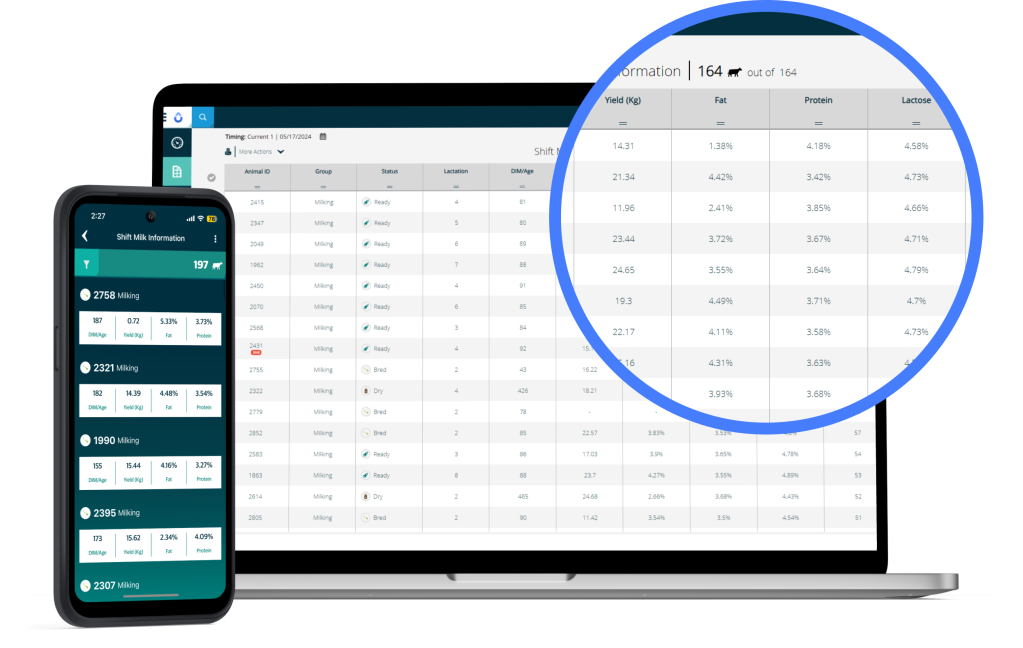 mobile phone and laptop with SenseHub Dairy data